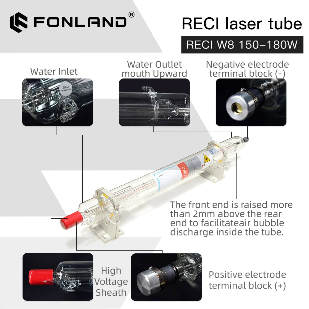 Fonland Reci W8 150W CO2 Laser Tube Wooden Case Box Packing Length 1850 Dia. 90mm for CO2 Laser Engraving Cutting Machine S8 Z8