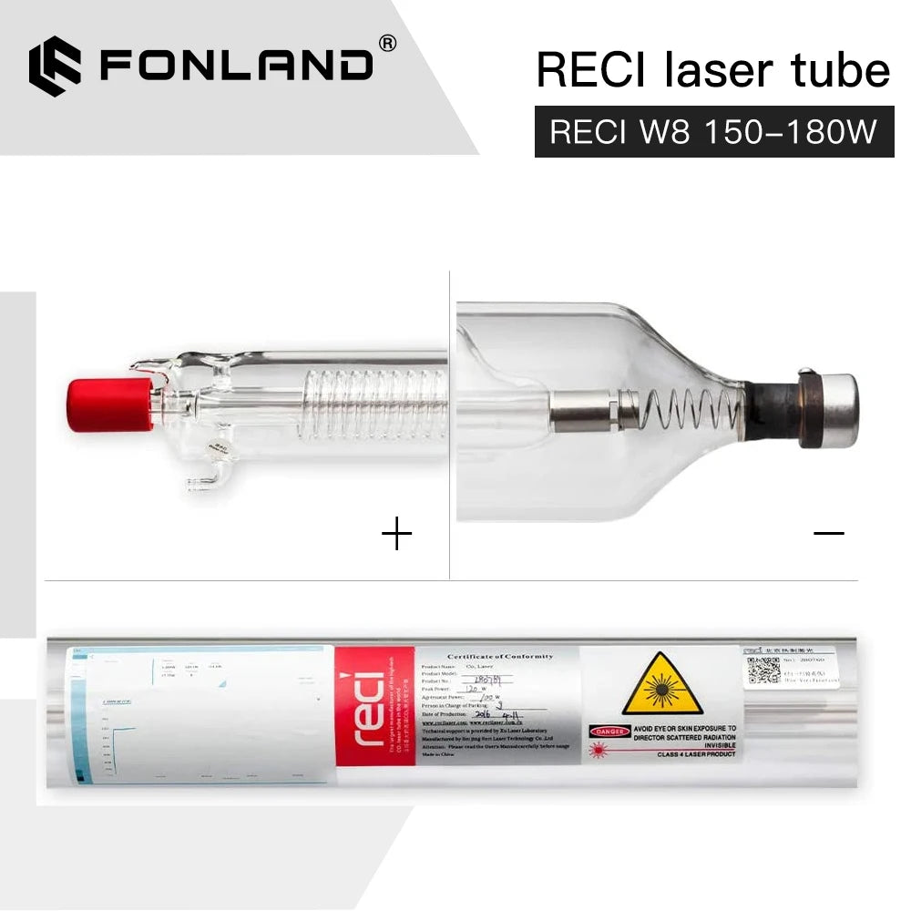 Fonland Reci W8 150W CO2 Laser Tube Wooden Case Box Packing Length 1850 Dia. 90mm for CO2 Laser Engraving Cutting Machine S8 Z8