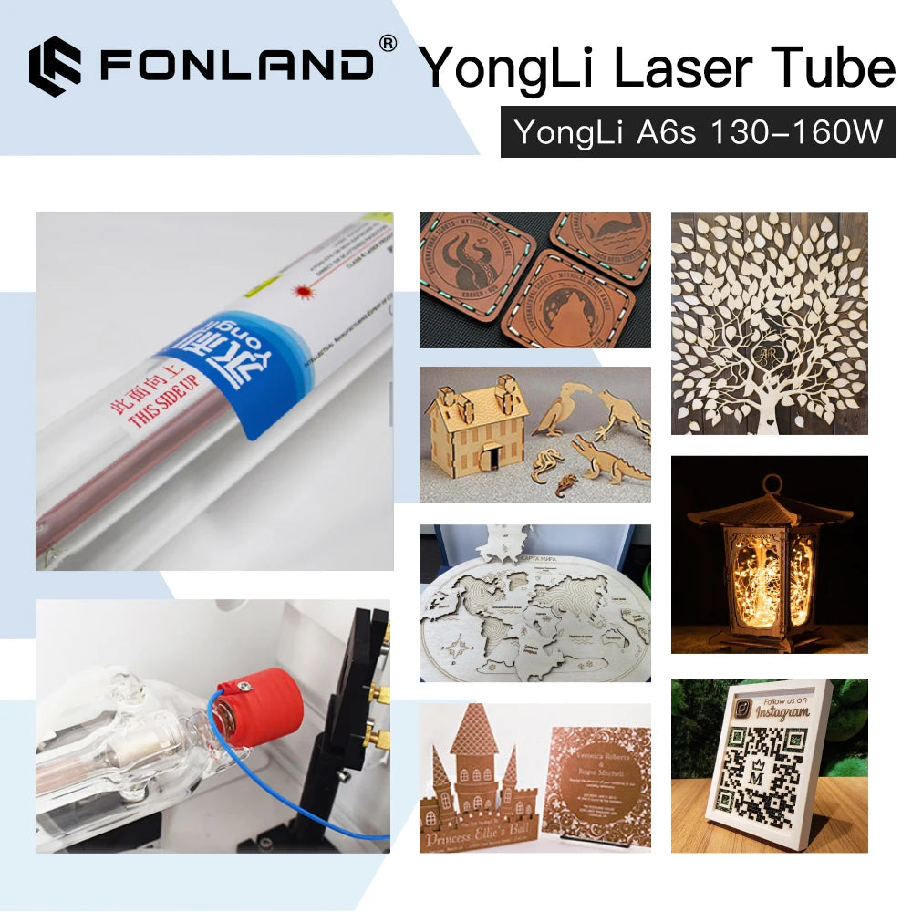 Fonland Yongli A6s 130-160W CO2 Laser Tube Dia.80mm for CO2 Laser Engraving Cutting Machine Wooden Case Box Packing