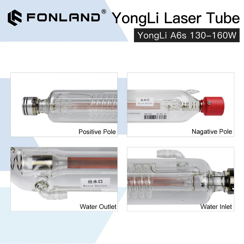 Fonland Yongli A6s 130-160W CO2 Laser Tube Dia.80mm for CO2 Laser Engraving Cutting Machine Wooden Case Box Packing