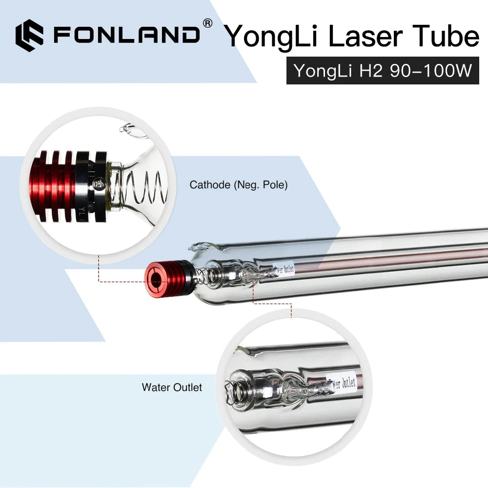 Fonland Yongli H2 90-100W CO2 Laser Tube H Series Dia.60mm Wooden Box Packing for Laser Engraving Cutting Machine