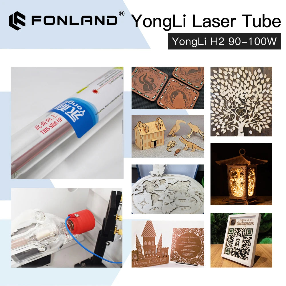 Fonland Yongli H2 90-100W CO2 Laser Tube H Series Dia.60mm Wooden Box Packing for Laser Engraving Cutting Machine