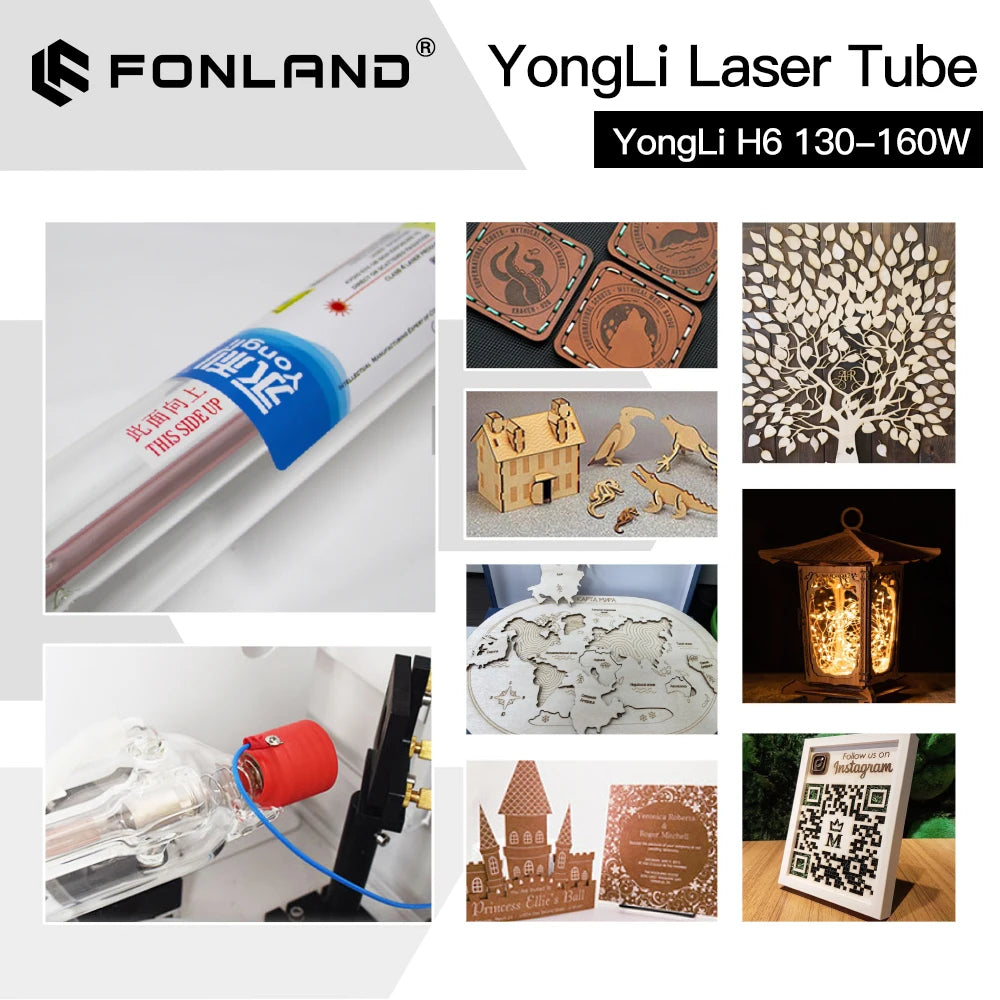 Fonland Yongli H6 130-160W CO2 Laser Tube H Series Dia.70mm Safe Packing for Laser Engraving Cutting Machine Lifetime Warranty