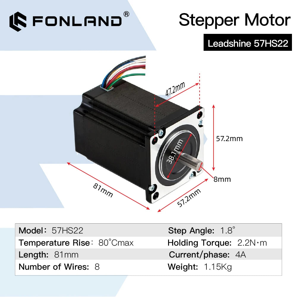 Leadshine Nema 23 Stepper Motor 2 Phase 2.2 N.m 5.6A (57HS22) 8-lead Length 8m Shaft 8mm for CNC Engraving Milling Machine