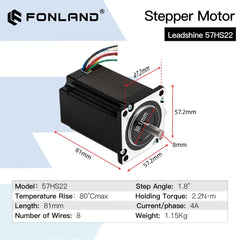 Leadshine Nema 23 Stepper Motor 2 Phase 2.2 N.m 5.6A (57HS22) 8-lead Length 8m Shaft 8mm for CNC Engraving Milling Machine