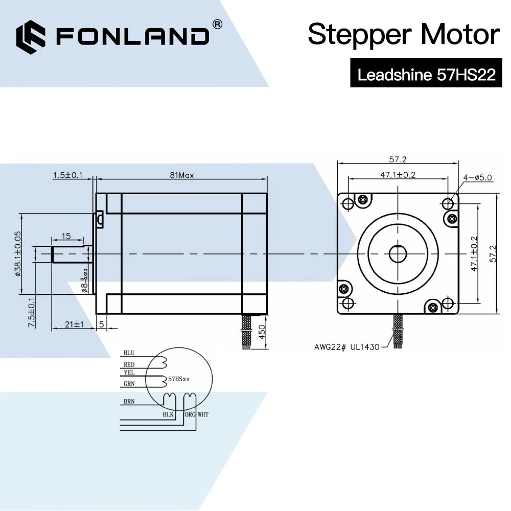 Leadshine Nema 23 Stepper Motor 2 Phase 2.2 N.m 5.6A (57HS22) 8-lead Length 8m Shaft 8mm for CNC Engraving Milling Machine