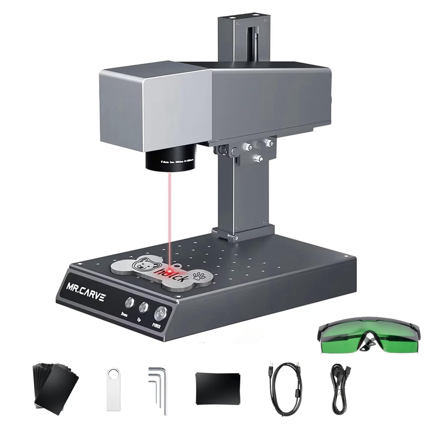 DAJA M1 Pro Fiber Laser Marking Machine with Rotary, Portable Laser Engraver Engraving Machine with Protective Goggles for All-Metals, Jewelry, Plastics, DIY Dog Tag