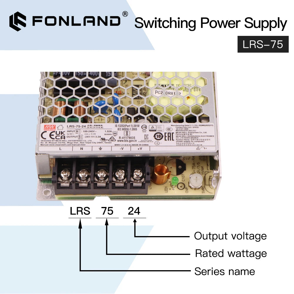 Mean Well LRS-75 Series Switching Power Supply 75W 5A 12A 15A 24A 36A 48A Mean Well Single output Switching Power Supply