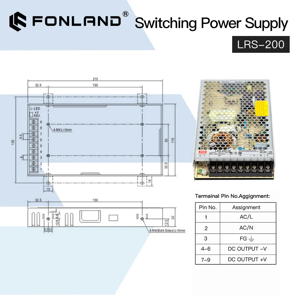 Meanwell Switching Power Supply LRS-200-5V 12V 24V 36V 48V MEANWELL AC/DC 200W Single Output